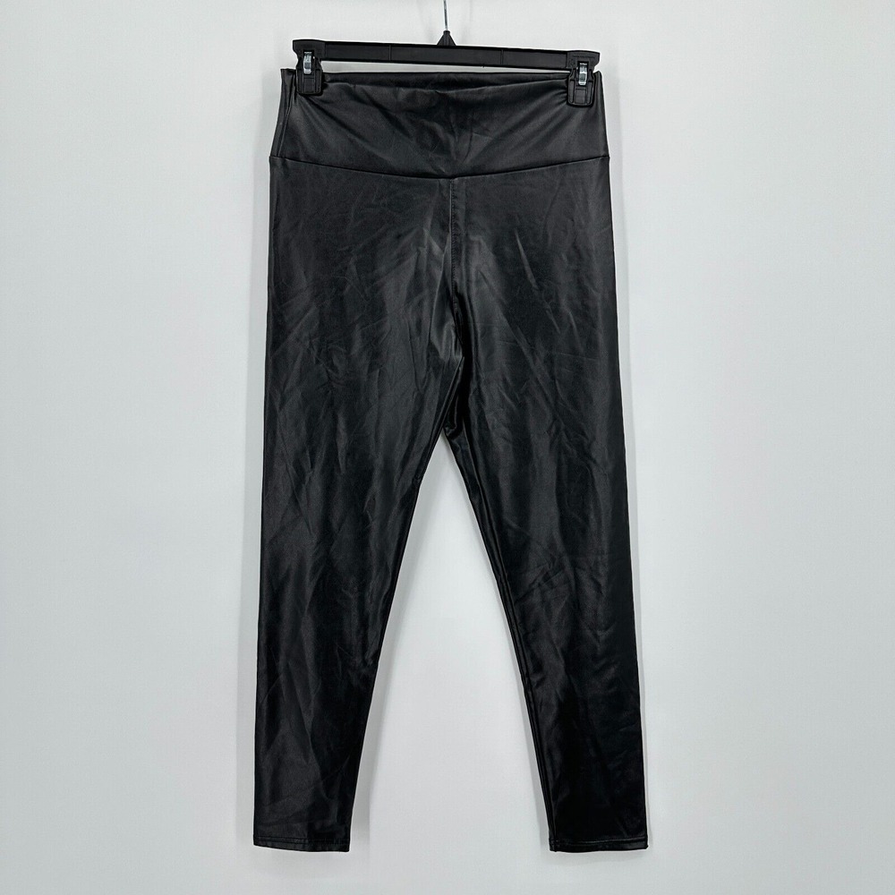 Black Pleather Leggings Womens Large Soft Lined Moto Club Date Night Compression